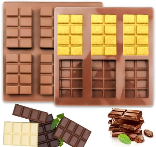 Sadodo Silicone Chocolate Bar Mould,Pack 2PCS Ice Cube Tray,6 Cells Rectangle Waffle Mould,Ice Cube Tray,Non Stick,Candy Cake Decoration,BPA Free Baking Molds,Gift DIY Valentine