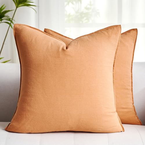 Boho Kissen 45x45 2er Set Herbst Winter Kissenbezug Orange Boho Kissenbezüge Leinen Baumwolle Kissenhülle Dekorative Couchkissen Deko Sofakissen Moderne Luxuriös für Sofa Gartenbett Wohnzimmer Bett