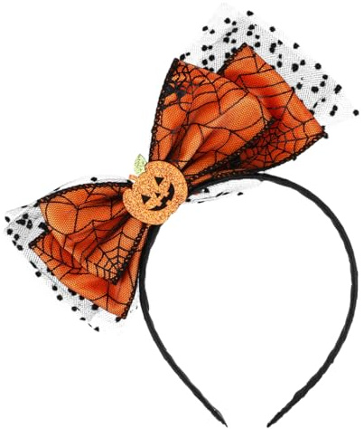 FRCOLOR Halloween-Stirnband Für Frauen Schleifen-Stirnband Spitzen-Mesh-Kürbis-Haarband Halloween-Haar-Accessoires Für -Kostüm Cosplay-Party