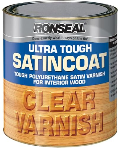 AMK® Ronseal Ultra Tough Varnish SatinCoat 750ml Satin Clear Strong Polyurethane for Interior Wood Durable and Resistant to Heat Water & Scratches
