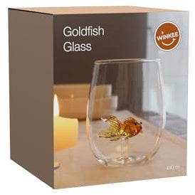 Winkee - Handgemachtes Goldfisch Glas | Kristall-Trinkglas | Dessertglas mit Goldfisch | Hochwertige Gläser für alle Anlässe | Geschenk für Geburtstag, Hochzeit, Jubiläum