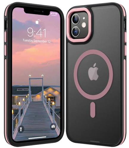 DOMAVER Coque Téléphone Magnétique iPhone 11 6,1'', Compatible avec MagSafe pour iPhone 11 Case Etui Antichoc Antidérapante Translucide Mate Housse Téléphone Fin, Rose