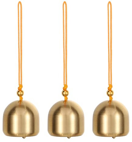 PATIKIL Kleiner Bulk-Hängeglocke, 3 Stück chinesische Feng Shui Glocke Glücksbringer Windspiel für Tür Fenster Haus Garten Dekor Reichtum und Sicherheit Anhänger, Golden-Gelb