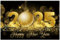 PLUSHCEWT 2025 Frohes Neues Jahr Banner, 150 X 100cm Schwarz-Gold-Glitter Silvester-Dekoration mit Ösen, Neujahrs-Hintergrund-Banner Feier Party-Deko-Zubehör Indoor Outdoor-Deko
