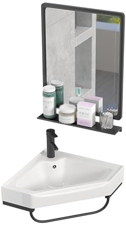Vasque d'angle, avec Robinet Chaud Et Froid, Petit Meuble Suspendu, Meuble De Lavabo D’Angle, pour Petit Espace, Lave Main Gain De Place, Lavabo Salle De Bain(38cm)