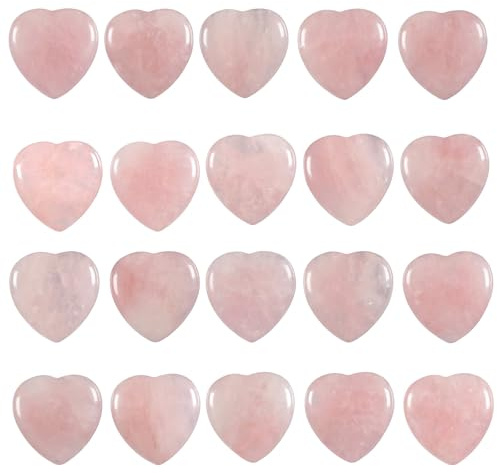 KYEYGWO 5 Pcs Heart Shaped Crystal Beads for Jewellery Making, Rose Quartz Cabochon Stone Large Flat Back Beads for Crafting