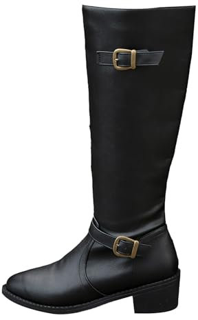 Genérico Botas De Caña Ancha XXL Negras Para Mujer Altas Con Tacón Grueso Y Parte Inferior Gruesa, Calzado De Invierno (Black, 40)