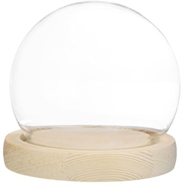 M METERXITY Cloche Glass Dome, D3.9In Ball Jar with Wooden Base for DIY Snow Globes/Small Plants/Flowers/Candles/Models/Souvenirs, Glass Display Case [Wood]