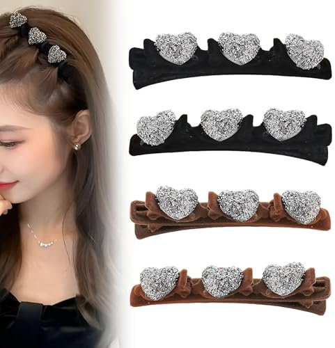 Haarspangen damen，Suuwwn 4 Stück Haarspange in Herzform Doppelschicht Haarspange Haarklammern Geflochtene Haarspangen Kolibri Haarspange
