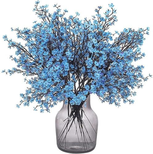 Flores 3 Unidades de 50 cm Flores Artificiales de Cerezo, Plantas Artificiales Decorativas, Flores Artificiales Decoracion para Hogar, Bodas, Fiestas, Oficinas, Balcones y Jardines (Azul)