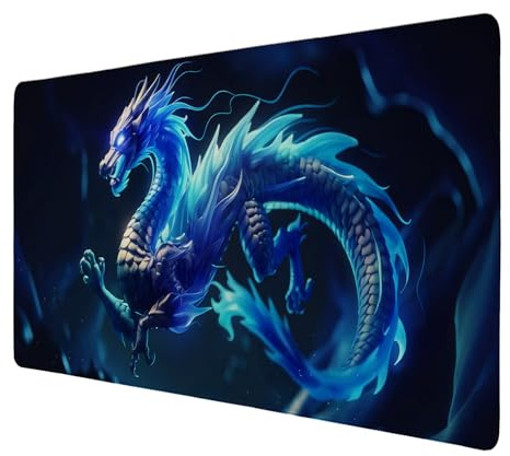 Drache Schreibtischunterlage 89x40cm XXL Mauspad - Fantasievolle Bürodekoration mit 3D-Rendering nebelhaftem Hintergrund in lebendigen Blautönen