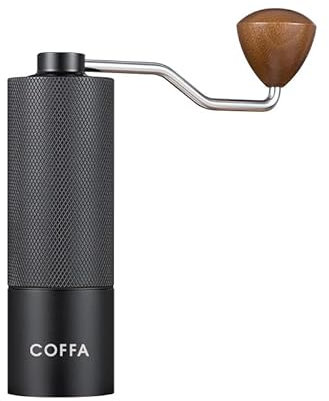 COFFA Manual Coffee Grinder – 6-Fluted Stainless Steel Burr, Adjustable Grind Size, Portable Hand Crank for Espresso, French Press, Pour Over – Travel Friendly & Durable (Black)