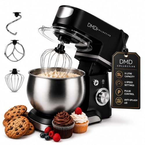 DMD Collective - Digital Stand Mixer, 5L Bowl, 6-Speed Baking Mixer 1300W | 5L Stainless Steel Bowl, 6 Speeds Plus Pulse, Dough Hook, Whisk, Beater, Tilt-Head Design, Powerful 1300W