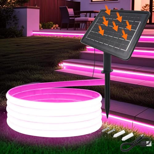 KISUFU 24V Solar Neon Light outdoor LED Strips, IP68 impermeabile 320 LEDs/m strisce LED con 1200mah 8 modalità solare con inserto di terra luce per casa giardino matrimonio festa di Natale.