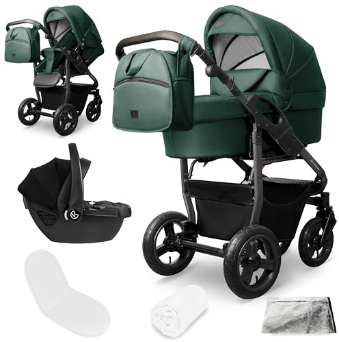 Bergsteiger Capri Kombikinderwagen 3-in-1 – Babywanne, Sportsitz & i-Size Babyschale, Luftreifen, Federung, höhenverstellbarer Griff, faltbar, Zubehör