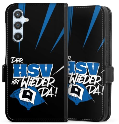 Klapphülle kompatibel mit Samsung Galaxy A 54 5G Handyhülle aus Kunst Leder schwarz Flip Case Hamburger SV Aufstieg HSV