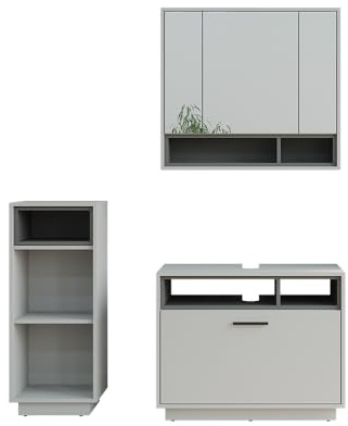 Vicco Badmöbel-Set Grau/Anthrazit Beatrice, bestehend aus Bad Spiegelschrank, Waschbeckenunterschrank, Midischrank - Harmonische Kombination für EIN stimmiges Bild