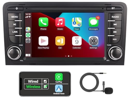 YELDHIZA Carplay & Android Auto Autoradio Pour A3 8p, S3, RS3, 7 Pouces HD écran Tactile Bluetooth/FM/AM/Radio/USB/Mirror Link/SWC