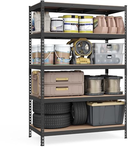 SONGMICS Schwerlastregal 1er Set, 5 Ablagen, 60 x 120 x 180 cm | Standregal, Schnelle Montage, bis 875 kg belastbar, für Keller, Küche, Arbeitszimmer, schwarz, COZORY Kollektion GLR600B01