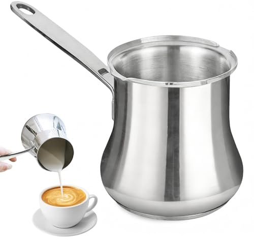 PORFOYO Türkische Kaffeekanne, 500ml Kaffeekanne Mokkakanne, Türkischer Kaffeekocher, Edelstahl Griechische Cafe Kocher für Kaffee und Milchschaumzubereitung