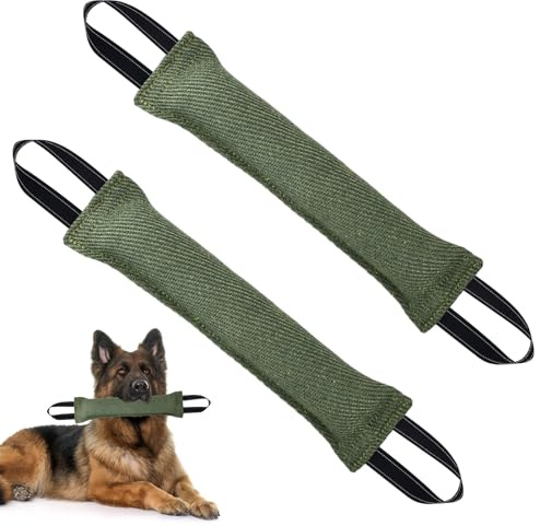 2 Pcs Beisswurst für Hunde 30cm Hundebiss Schlepper Spielzeug mit Handschlaufe zum Training Tauziehen und Zerrspiele Robustes Hundespielzeug Jute Beisswurst für Hunde Hund e Training Zubeh (Grün)