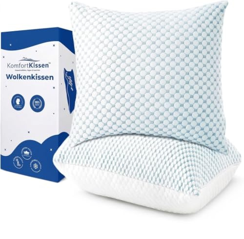 MKS Kopfkissen 60x60 2er Set – Ergonomisches Wolkenkissen für Entspannung – Weiches Kissen für Rücken, Seiten & Bauchschläfer – Memory Foam Kissen mit kühlendem Gel für besseren Schlaf - Schlafkissen