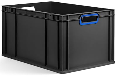 aidB Eurobox NextGen 2.0 Cycle - 600x400x320mm – 65L Aufbewahrungsbox aus recyceltem Material - Stapelbare Lagerbox in Anthrazit – offene Griffe - Industriequalität - inkl. ColorClips in Blau