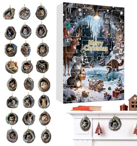 Tierischer Adventsschmuck – Acryl-Countdown-Kalender, 24-Tage-Anzeige mit Vorfreude, Weihnachtsbaumanhänger mit festlicher Enthüllung, saisonale Dekoration, niedliche Charaktere für Überraschungsfeier
