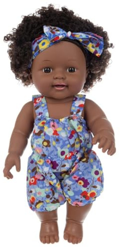 Comebachome Bambole nere, bambola afroamericana articolata da 12 pollici, bambola realistica con capelli ricci e vestiti indossabili per bambini, viola, bambole realistiche