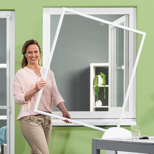 empasa Insektenschutz Fenster Basic mit Alurahmen und FILATEC® Gewebe in Schwarz, kürzbarer Bausatz zur Selbstmontage, Farbe:Weiß | mit Bürstendichtung, Größe:120 x 140