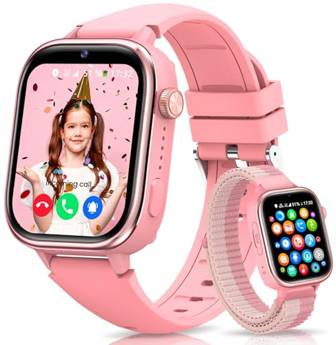 BANLVS Smartwatch Kinder mit SIM Karte, Kinder-Smartwatch mit IP68 Wasserdicht, Schulmodus, 1,83 Bildschirm, Schrittzähler Kinderuhr Mädchen Jungen, Rosa