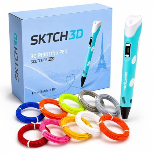 SKTCH3D 3D Stift Professionell PLA, 3D Druckstift mit LCD Display – Blau