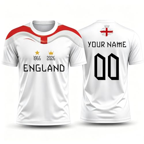 Personalised Football Shirt, Custom 2026 Jersey for Men Women Kids, Add Your Name and Number (Eng-Land)