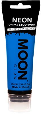 Moon Glow Pintura facial y corporal UV neón de gran tamaño con aplicador de esponja Azul intenso 75ml