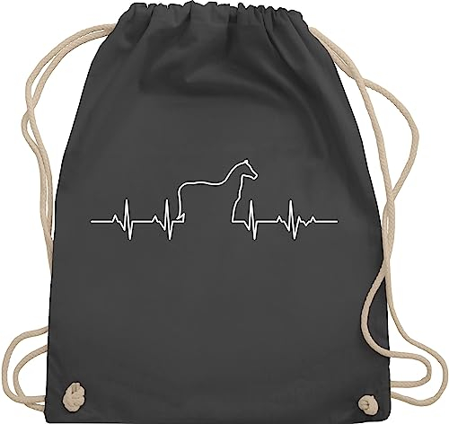 Turnbeutel Rucksack - Herzschlag Pferd - Unisize - Dunkelgrau - geschenk teenager pferde reitrucksack für reiter pferdefans mit beutel baumwolle mädchen geschenke ridebag pferdemotiv sportbeutel