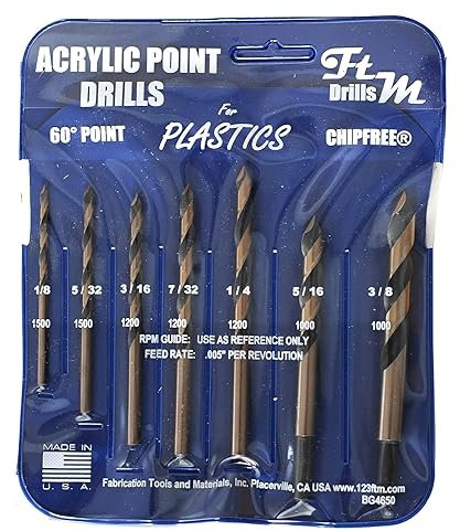 Drill Bits for Plastic (Acrylic, plexiglass, ABS, lexan, Polycarbonate, PVC) Norseman 7pc Acrylic Point Drill Set in Vinyl Pouch. Includes 1/8, 5/32, 3/16, 7/32 1/4, 5/16, and 3/8 Part BG4650A