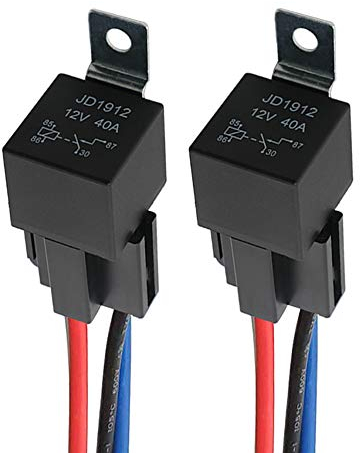 QitinDasen 2 Pieces 4 Pin Car Relay, 12V 40A SPST Automotive Relay with Harness Socket and 14/16 AWG Pre-Wired, for Car Truck Boat (Black)
