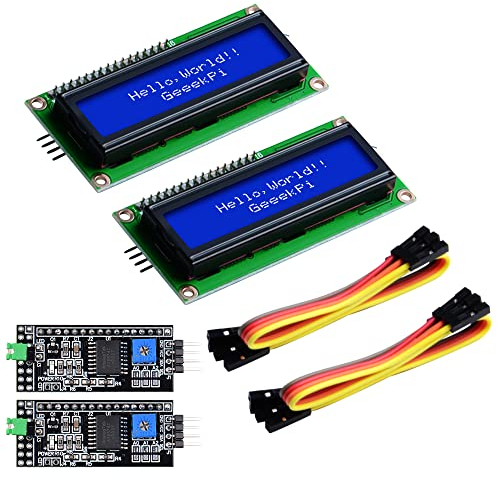 GeeekPi 2-Pack I2C 1602 Módulo de Pantalla LCD 16X2 Caracteres Serial Módulo LCD para Raspberry Pi Arduino STM32 Proyecto DIY Fabricante Nanopi BPI Tinker Board IoT Internet of Things