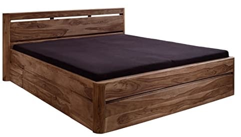 MASSIVMOEBEL24.DE Toronto Bett mit Schublade 160x200, Farbe:Dunkelbraun gebeizt