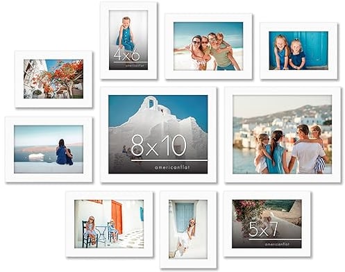 Americanflat Set Cornici Foto da Parete e da Tavolo 10 Pezzi, Bianco - Due da 20,3x25,4 cm, Quattro da 12,7x17,8 cm e Quattro da 10,2x15,2 cm - Composizione Cornici da Parete con Vetro Infrangibile