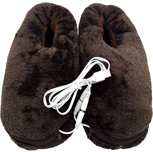Healifty USB Electric Heating Slippers Foot Warmer Electric Heated Up Shoes Winter Shoes for Adult Brown (Medium)