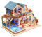 Maison de poupée en bois de bricolage élégant, Mini bricolage bleu Villa blanche maison de poupée jouet Kit avec cache-poussière cadeaux pour femmes et filles