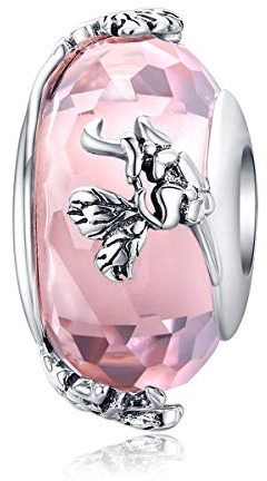 Ciondolo in vetro di Murano e argento Sterling per braccialetti Pandora e Argento, colore: Perline di vetro rosa., cod. C1154