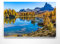 Herbstpanorama Leinwand - Bergsee Dolomiten - als 150x50cm großes XXL Leinwandbild. Wandbild als Hintergrund und Deko für Wohnzimmer & Schlafzimmer. Aufgespannt auf Holzrahmen