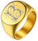 GoldChic Personalisierter Siegelring mit Gravur 18K Vergoldet Siegelring Punk Style Männer Jungen Fingerring Freundschaftsring Verlobungsring Ringgröße 64.6（20） für Geburtstag Hochzeit