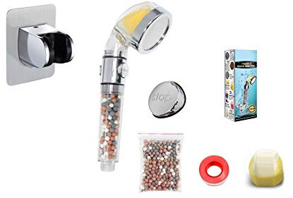 Shower Head Ionic Vitamin C Shower with Button Filter Powerful Remove Chlorine Softens Hard Water Rail Shower Bracket