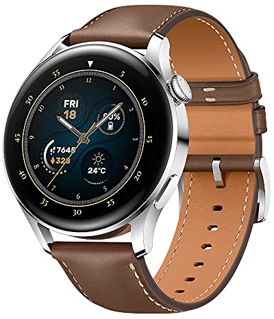 HUAWEI Montre connectée Watch 3-4G, écran AMOLED 1,43, téléphonie eSIM, autonomie de la Batterie 3 Jours, SpO2 24/7 et Moniteur de fréquence Cardiaque, GPS, 5ATM, Bracelet en Cuir Marron
