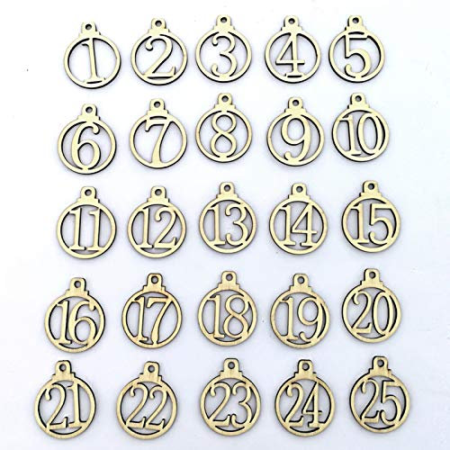 1-25 Vintage Wooden Christmas Countdown Advent Calendar Number DIY Gift Tags Christmas Decorations Birthday Chirstmas Thanksgiving Valentine's Day Gifts (Wood Color)