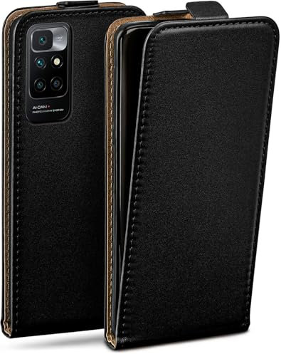moex Étui de protection à rabat pour Redmi 10, protection complète à 360 °, en cuir végétalien, étui pour téléphone portable avec rabat vertical, magnétique - Noir