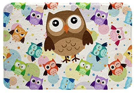 Kinder Niedliche Eule rutschfest Badezimmerteppich Karikatur Eulen Badematte 50x80cm Bunte Vogel Dekor Badteppiche 3D Tier Weich Hochflor Schlafzimmer Wohnzimmer Küche Badvorleger Wohnkultur